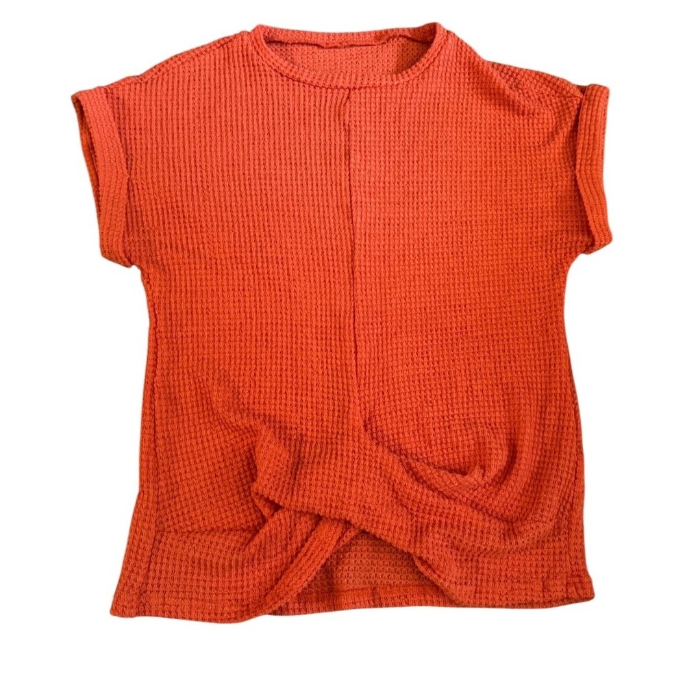 Unbranded Knit Top Womens Small Orange Excellent Waffle Knit Twist Front‎ Tee